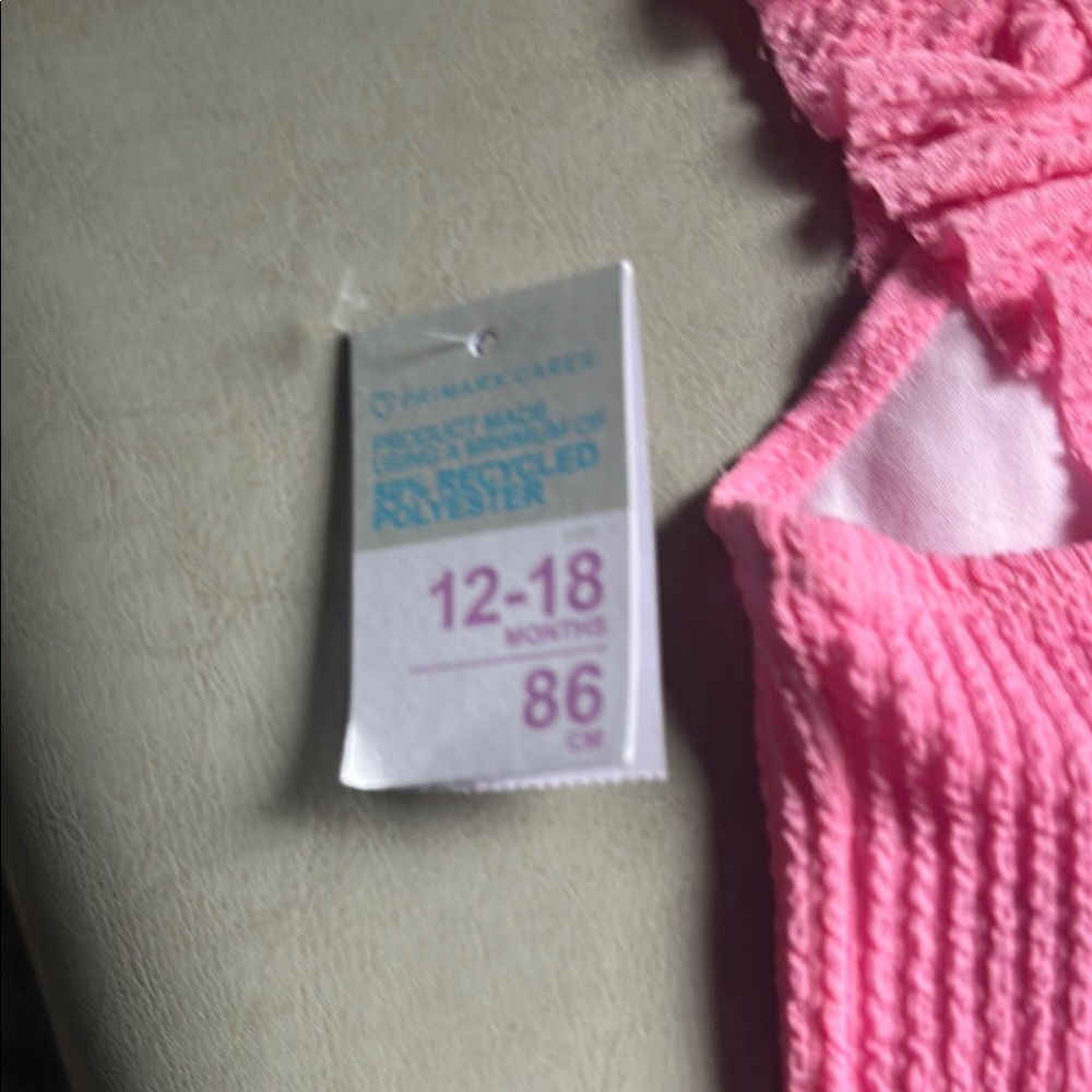 Primark Pink Ribbed One Piece Swimsuit with Ruffles - Picture 3 of 3